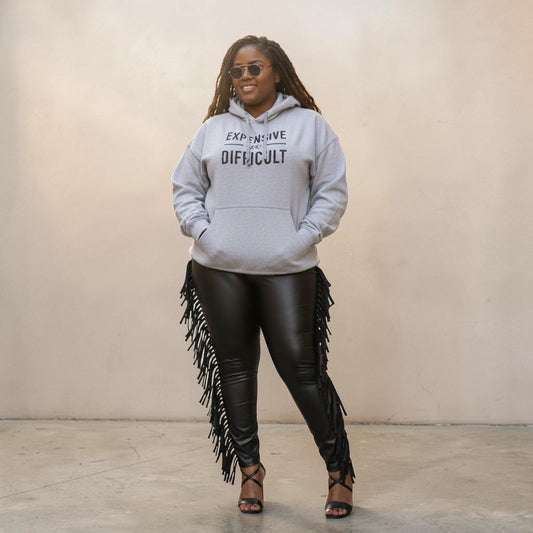 Black Fringe Faux Leather Pants