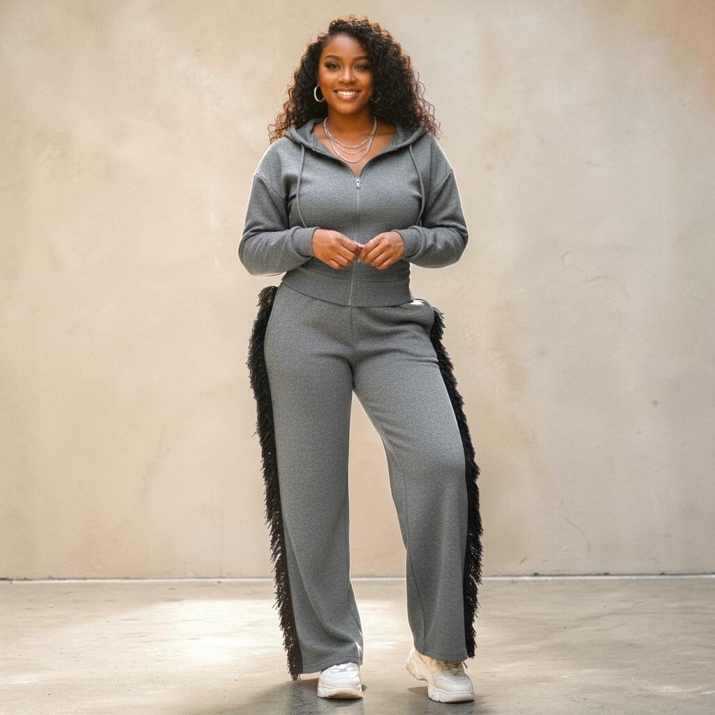 Hoodie Jacket and Side Tassel Pants Set