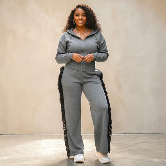 Hoodie Jacket and Side Tassel Pants Set