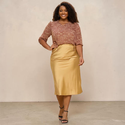 Gold Midi Satin Skirt