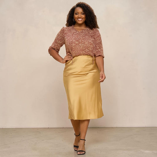 Gold Midi Satin Skirt
