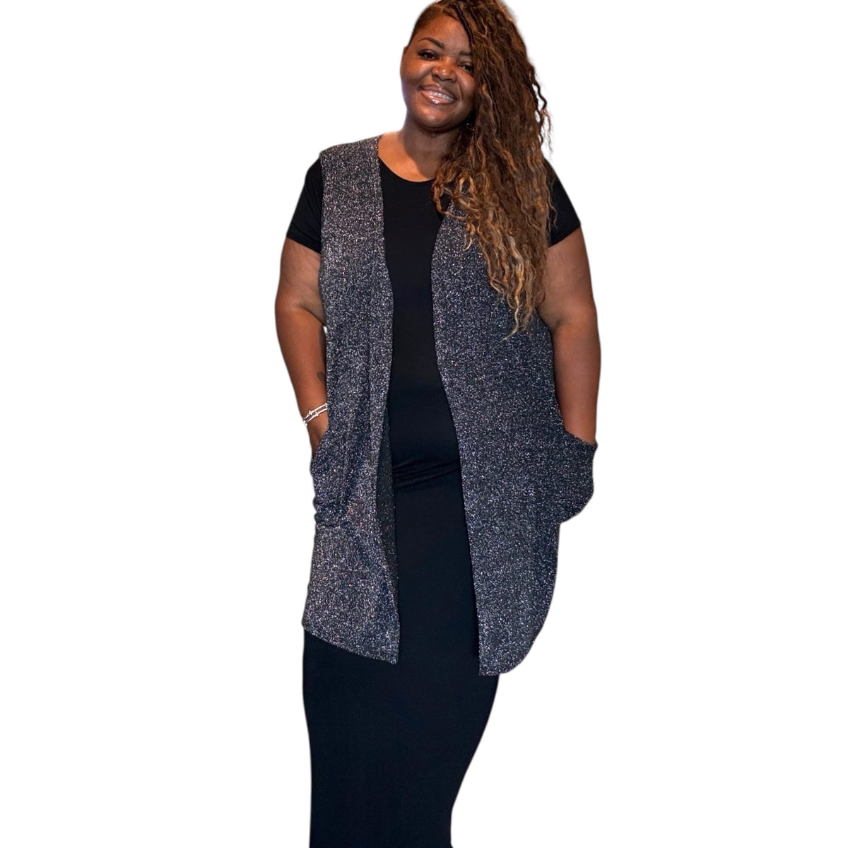 Solid With Sparkles Color Vest With Side Pockets