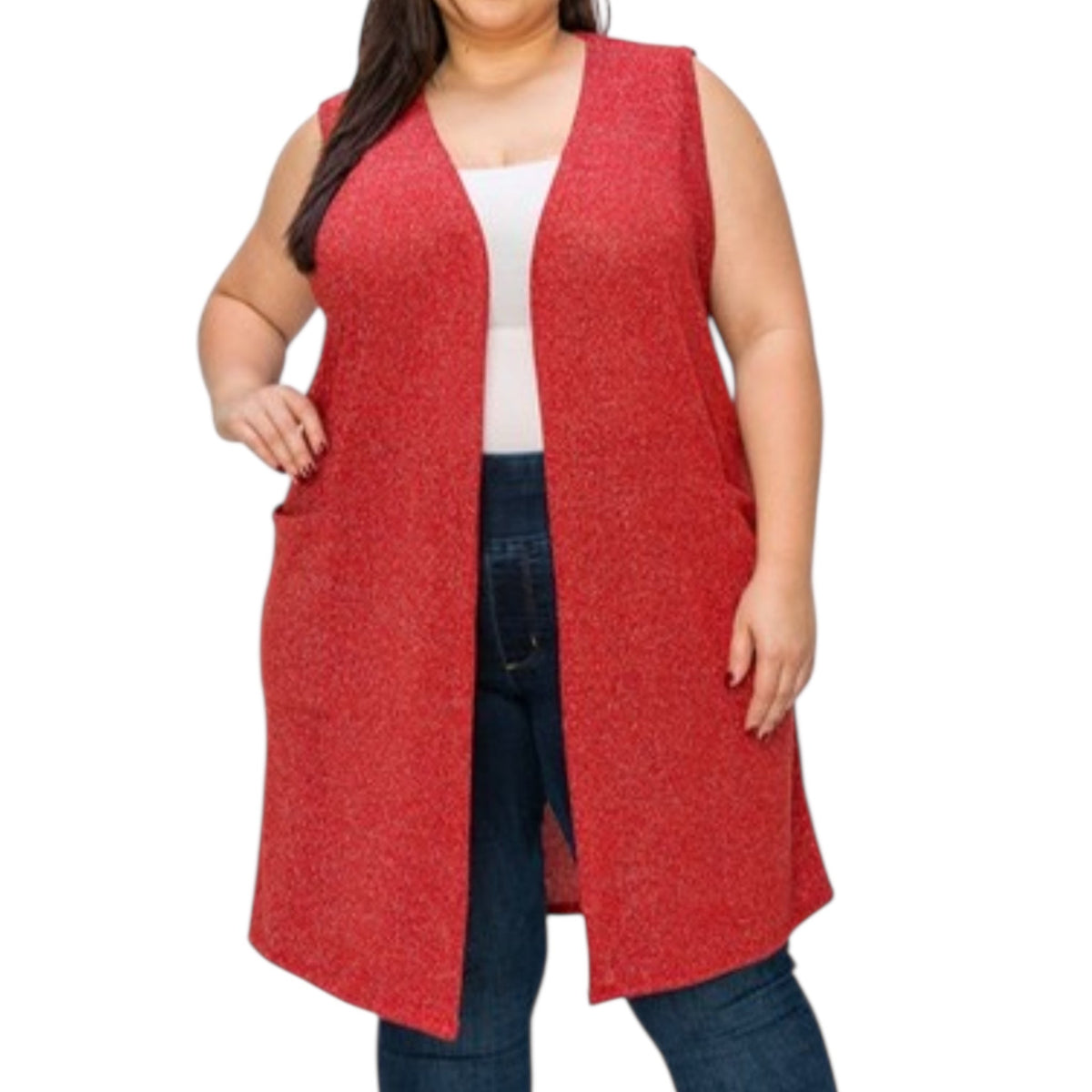 Solid With Sparkles Color Vest With Side Pockets