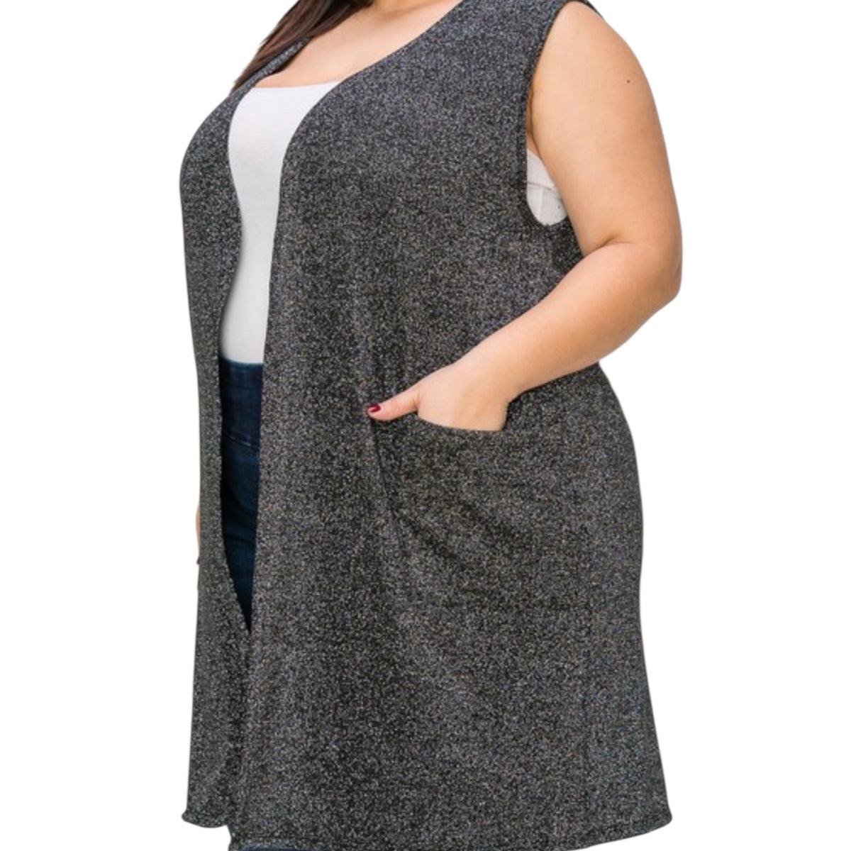 Solid With Sparkles Color Vest With Side Pockets
