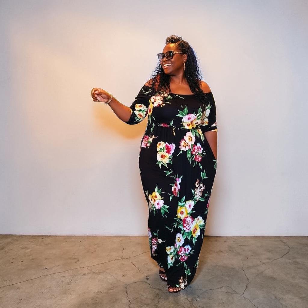 Off Shoulder Floral Maxi Dress