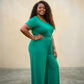 Solid High Waist Wide Flair Jumpsuit