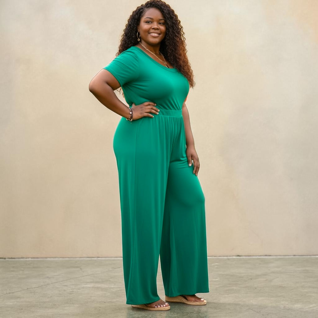 Solid High Waist Wide Flair Jumpsuit