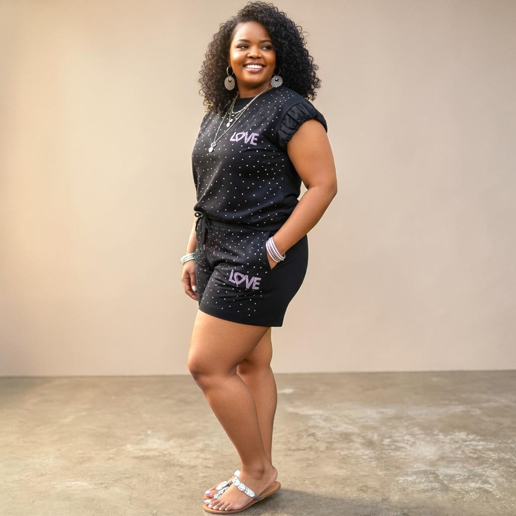 Black Bling Love Short Set