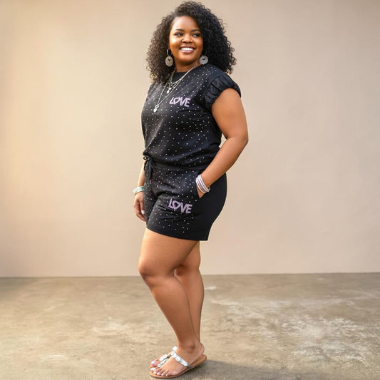 Black Bling Love Short Set