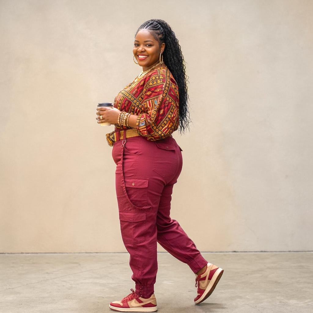 Burgundy High Waist Cargo Pants