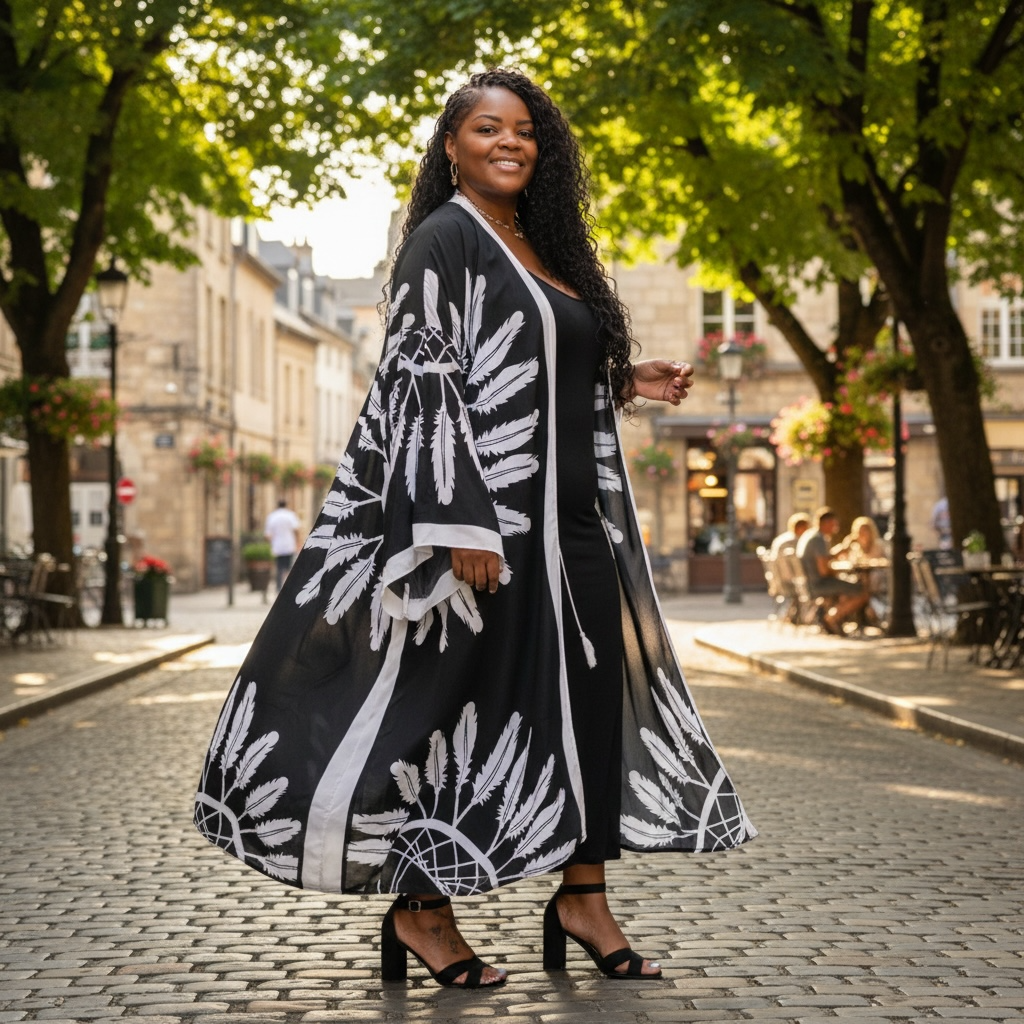 Boho Chic Black Feathered Kimono