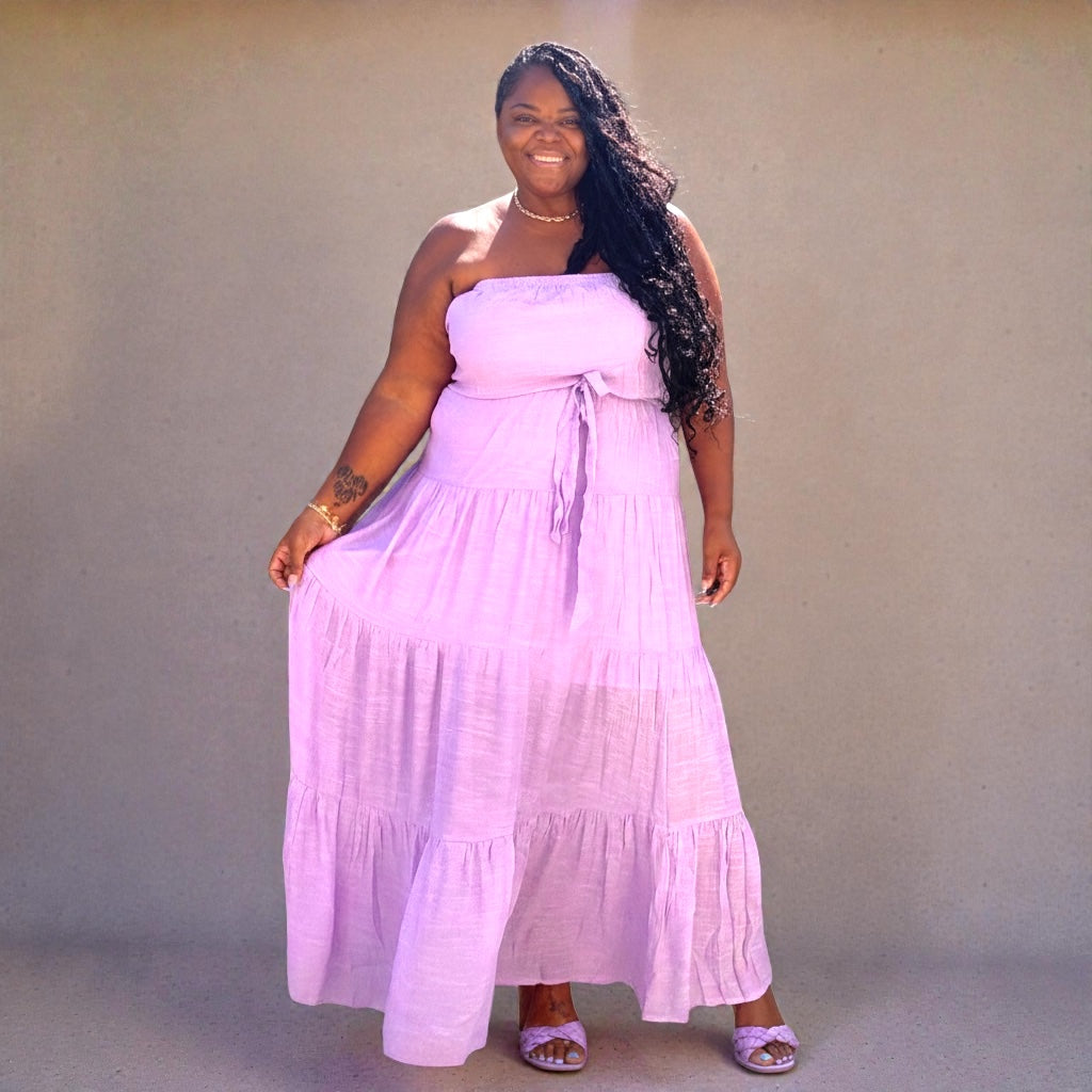 Lavender Tube Tiered Maxi Dress
