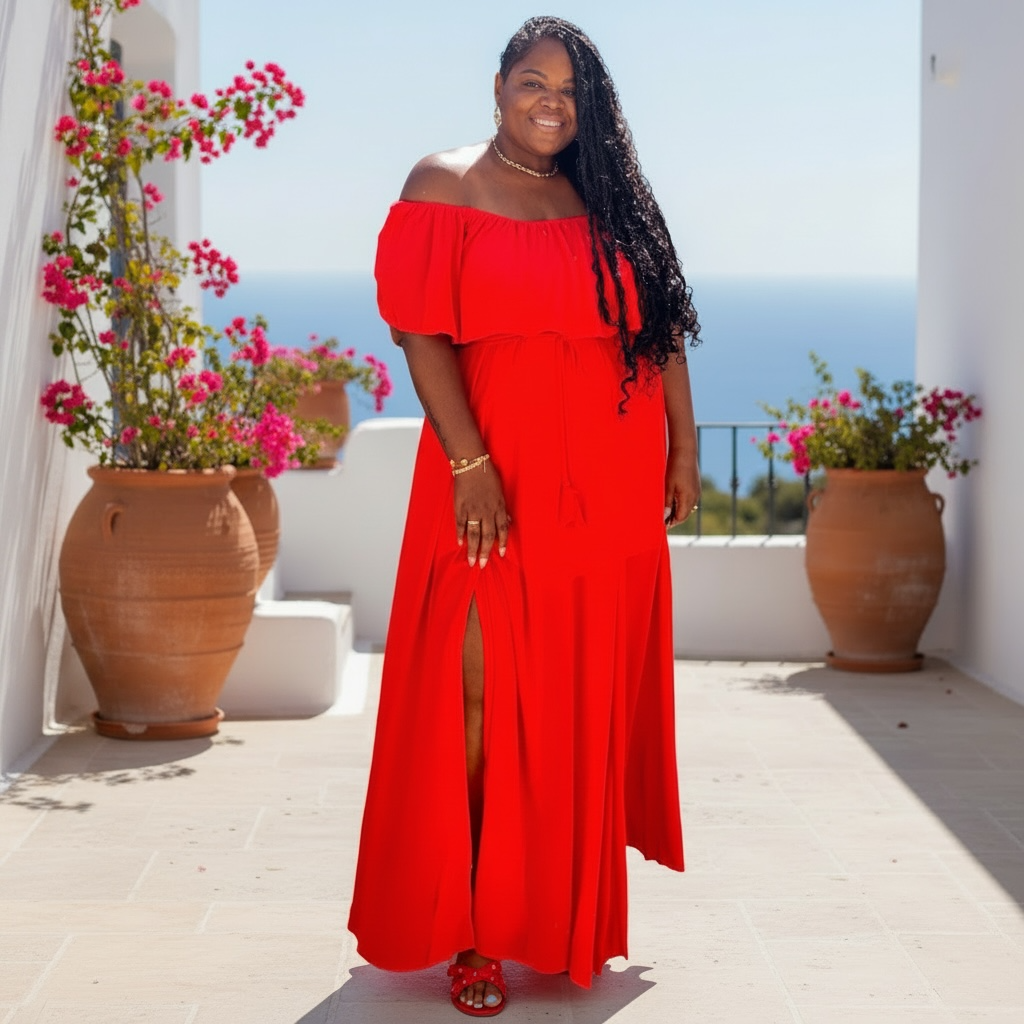Poppy Red Sheer Maxi Dress With Slit