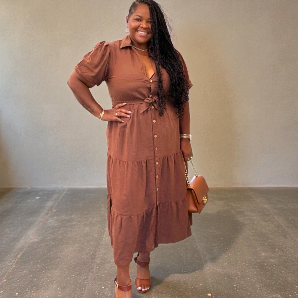 Linen Brown Button Down Maxi Dress