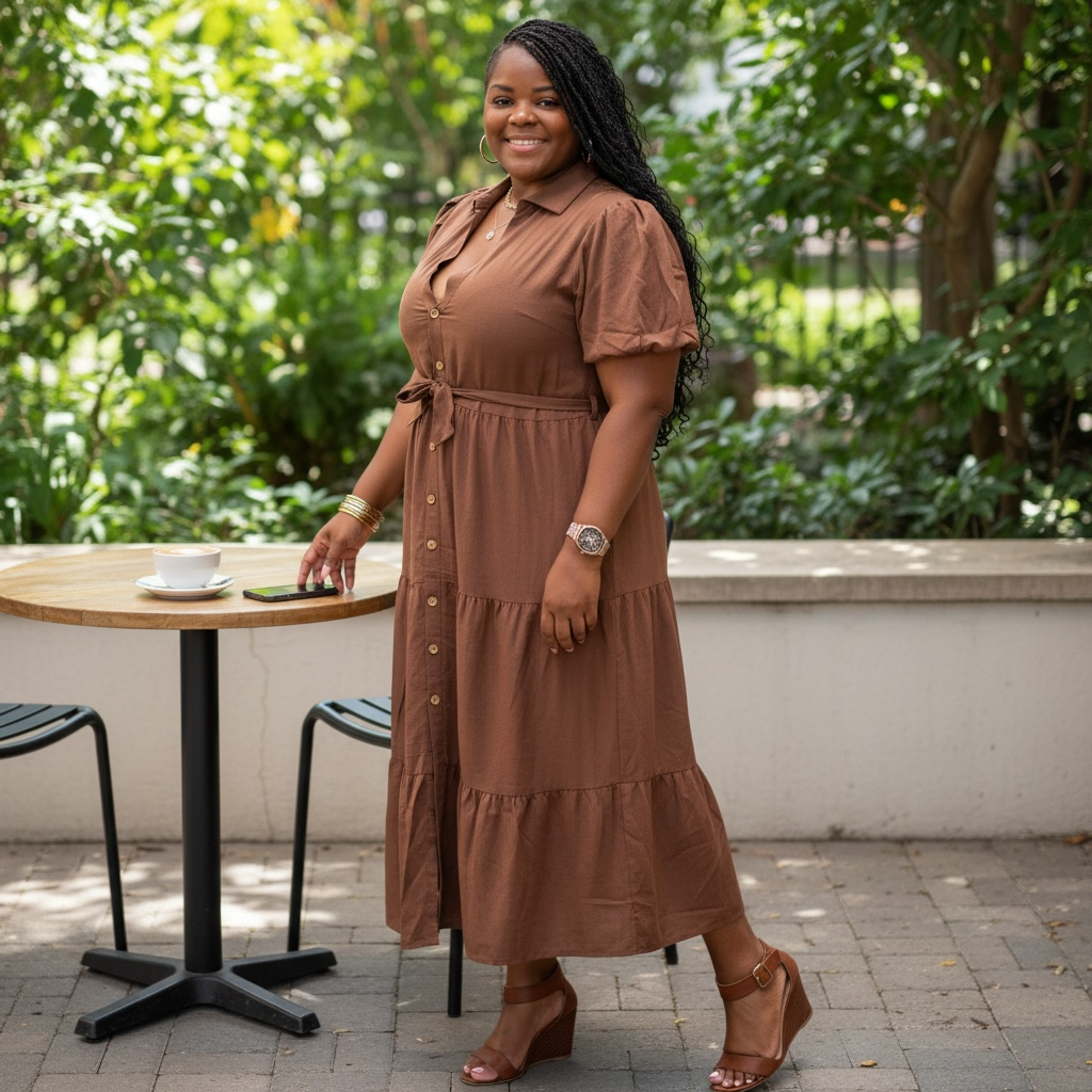 Linen Brown Button Down Maxi Dress