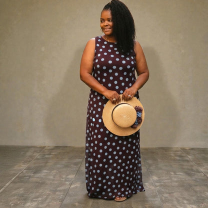 Brown Polka Dot Sheer Maxi Dress