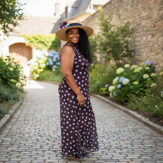 Brown Polka Dot Sheer Maxi Dress