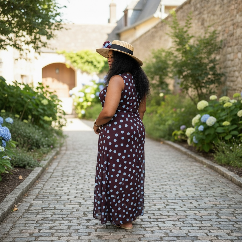 Brown Polka Dot Sheer Maxi Dress