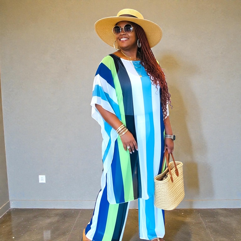 Chiffon Striped Pants Set