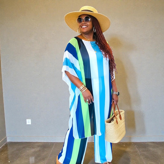 Chiffon Striped Pants Set