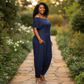Navy Off the Shoulder Harem Jumpsuit