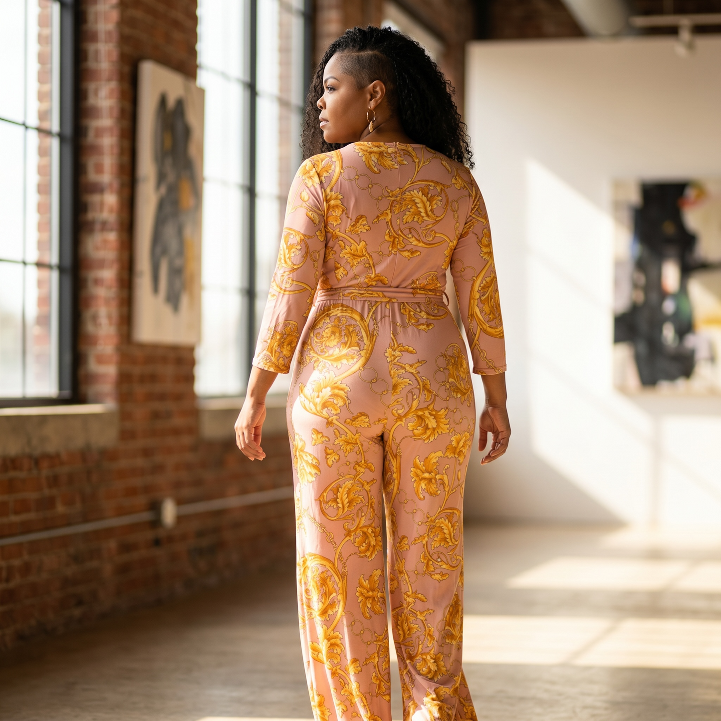 Gold Chain Faux Wrap Jumpsuit Dress