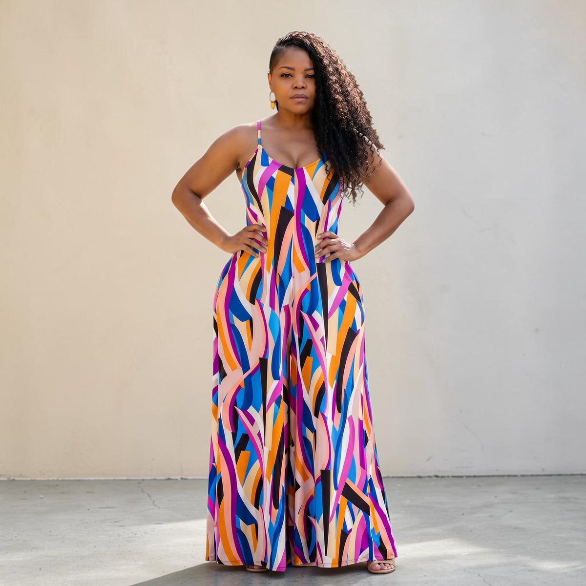 Splash Of Color Wide leg Jumpsuit With Pockets