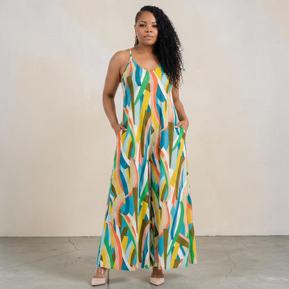 Splash Of Color Wide leg Jumpsuit With Pockets