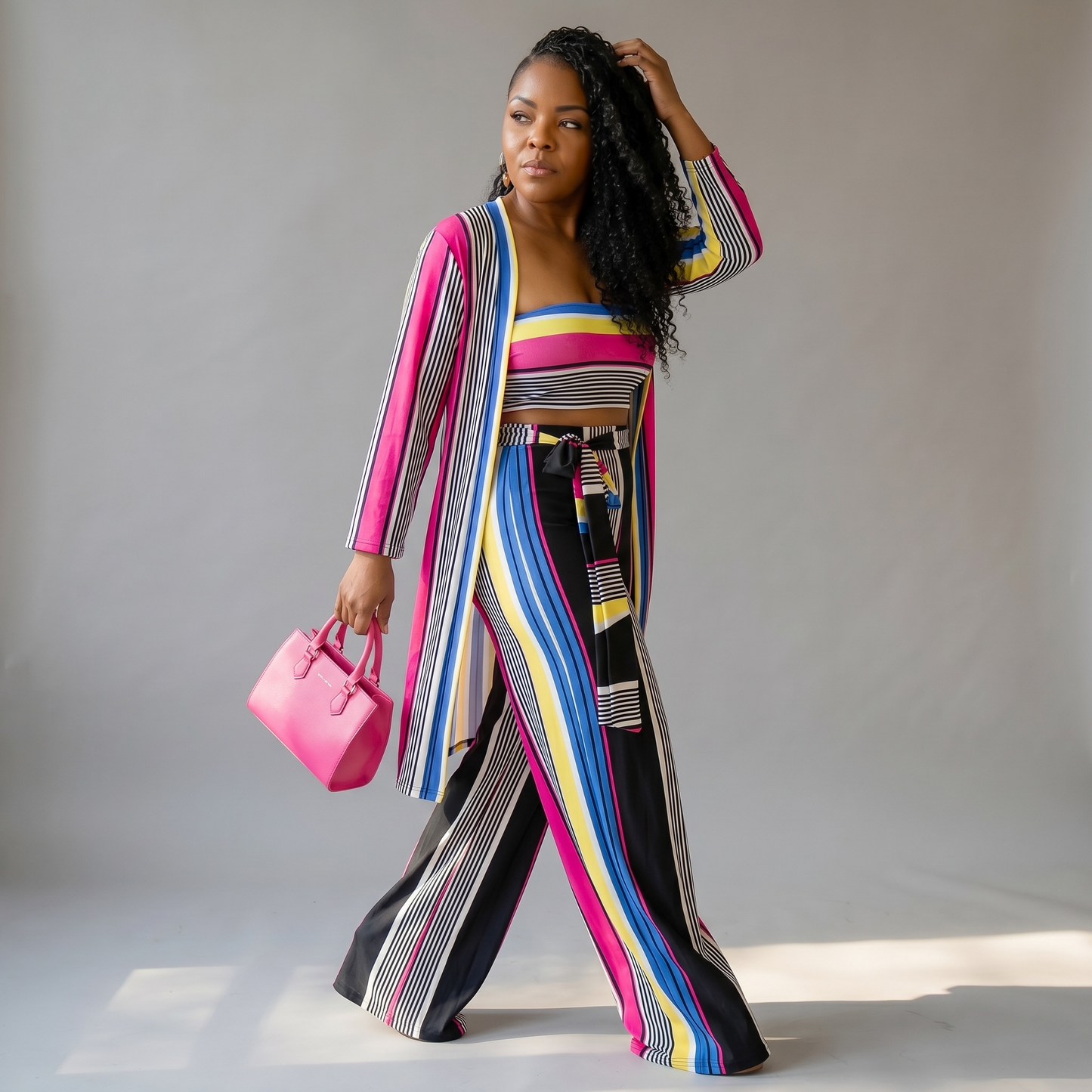 New Sexy Stripe 3 Piece Wide Leg Pant Set