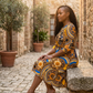 Medallion Print Plus Size Belted Midi Dress