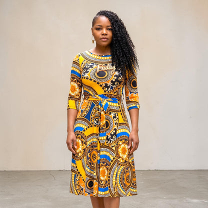 Medallion Print Plus Size Belted Midi Dress