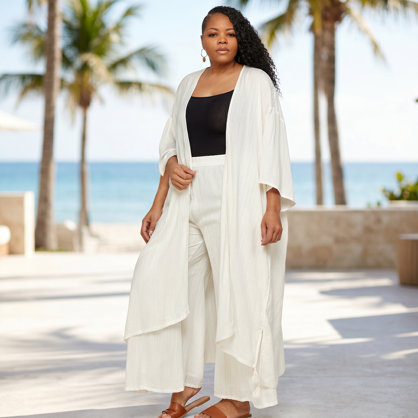 Off White Kimono Cardigan Set