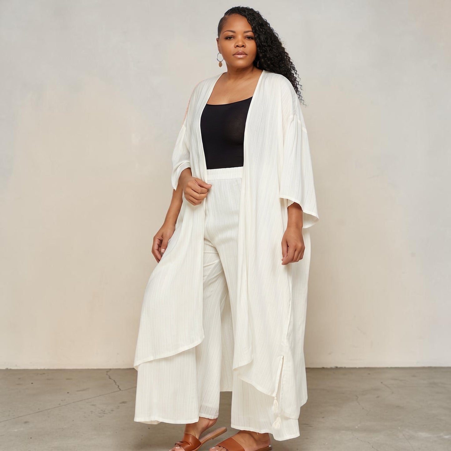 Off White Kimono Cardigan Set