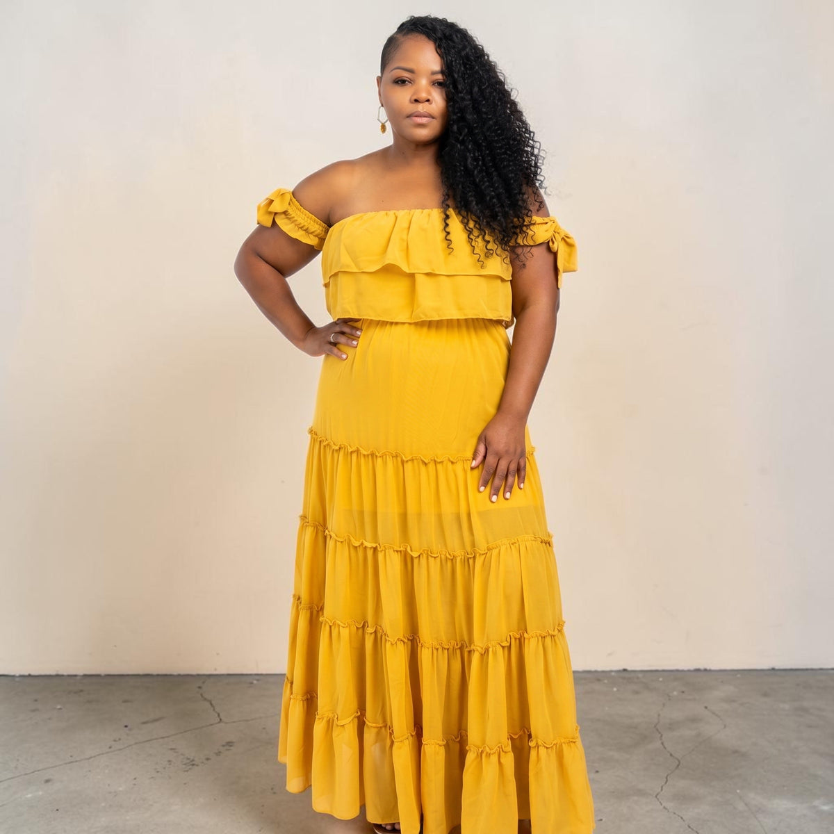 Honey Mustard Tired Maxi Dress