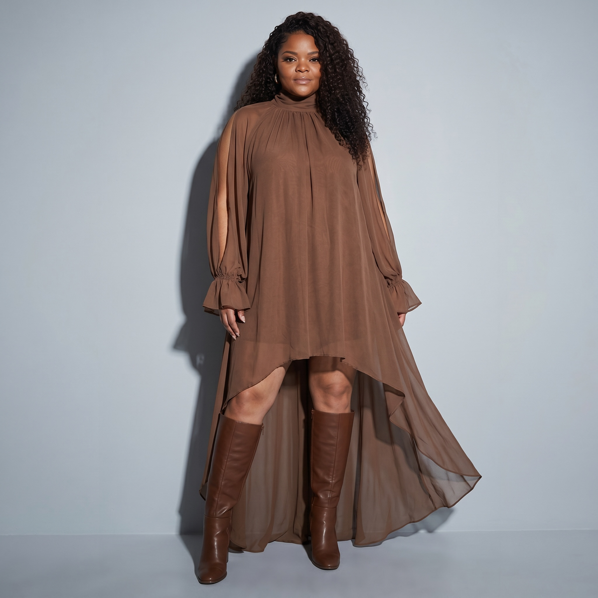 Brown  High-Low Halter Maxi Dress