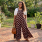 Stunning Wide Leg Brown Polka Dot Maxi Jumpsuit