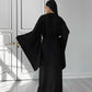 Kimono Viscose Long Robe in Black with pockets