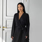 Kimono Viscose Long Robe in Black with pockets