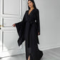 Kimono Viscose Long Robe in Black with pockets