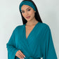 Kimono Viscose Long Robe in Teal with pockets and headband