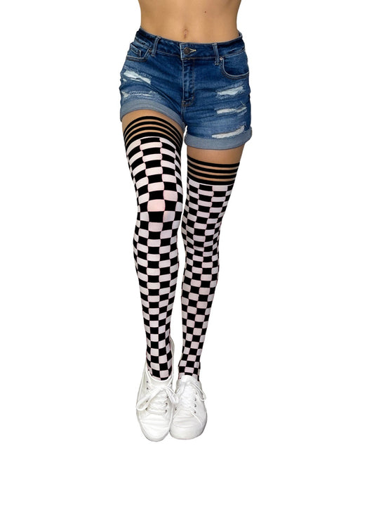 Game Day! - Black & White Thigh-Highs