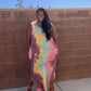 Tie Dye V Neck Tie Dye Round Hem Maxi Dress