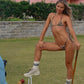 Micro Bikini Leopard with stones feature in Si Swimsuit 2025 on Ellie Thumann