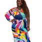 Women's Plus Multicolored One Shoulder Maxi Dress