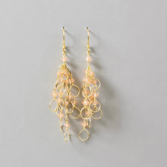 Champagne Quartz Gold Chain Loop Earrings