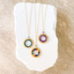 Rainbow Gemstone Halo Mini Gold Pendant