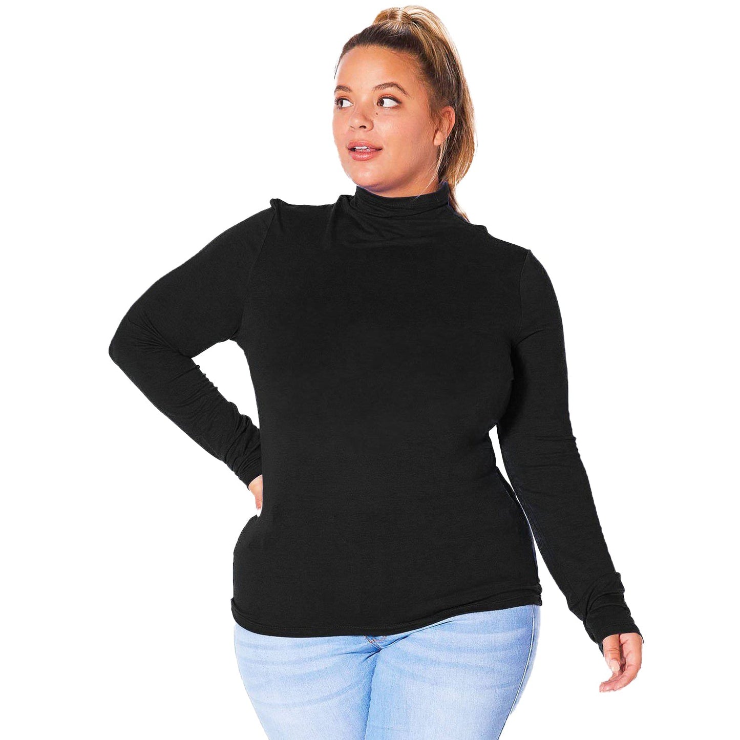 Plus Size Long Sleeve Turtle Neck Fitted Top