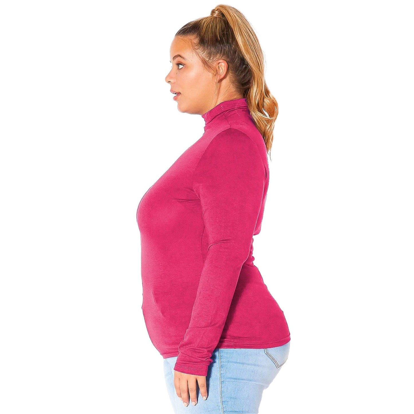 Plus Size Long Sleeve Turtle Neck Fitted Top