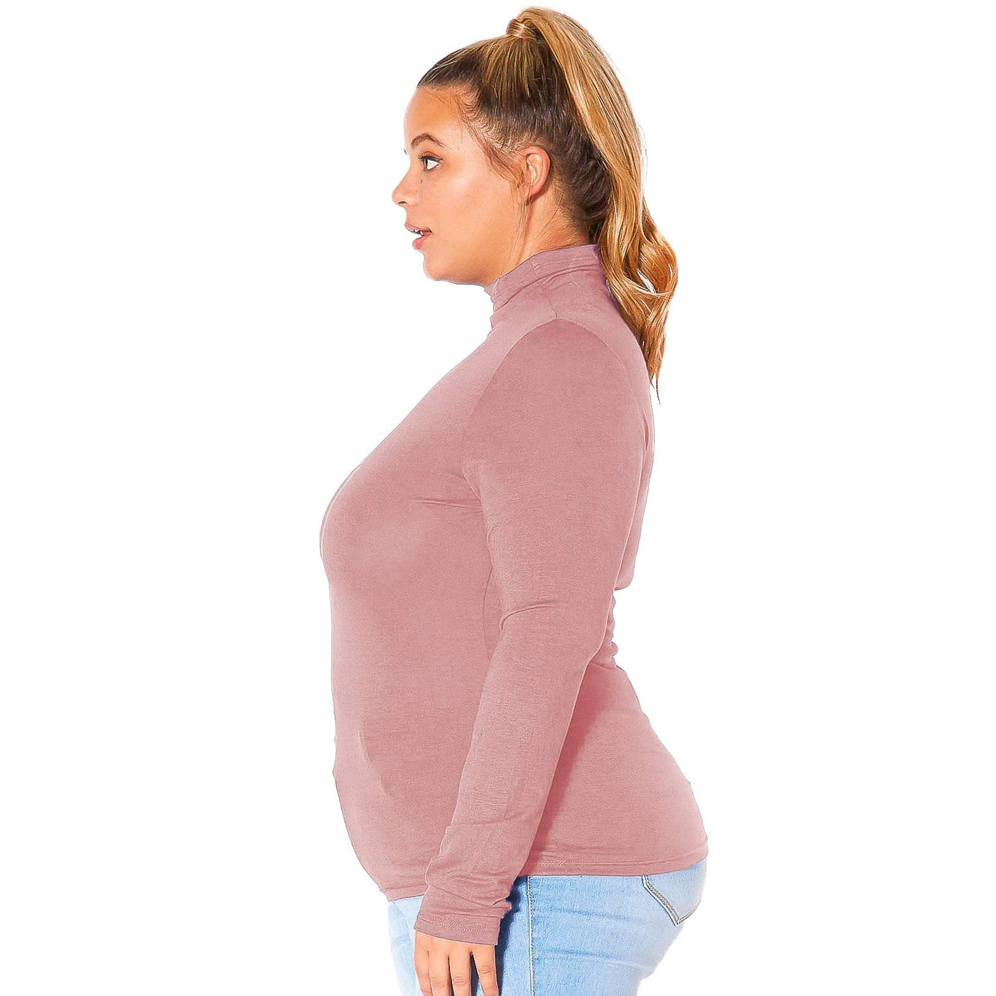 Plus Size Long Sleeve Turtle Neck Fitted Top