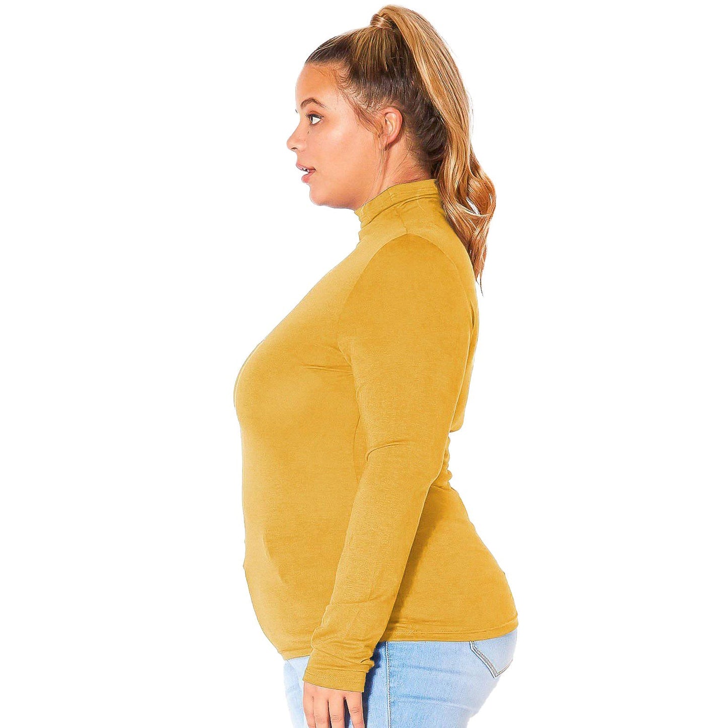 Plus Size Long Sleeve Turtle Neck Fitted Top